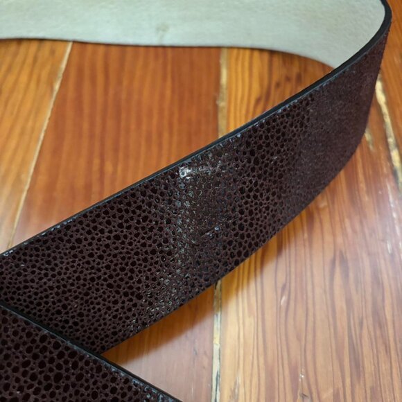Calvin Klein Vintage Minimalist Genuine Leather Wide Brown Textured Belt - Picture 3 of 4